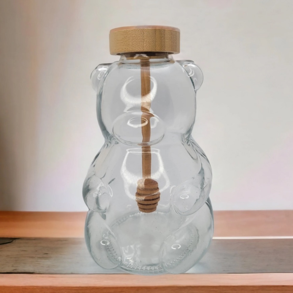 Glass Bear Honey Jar with Wooden Lid